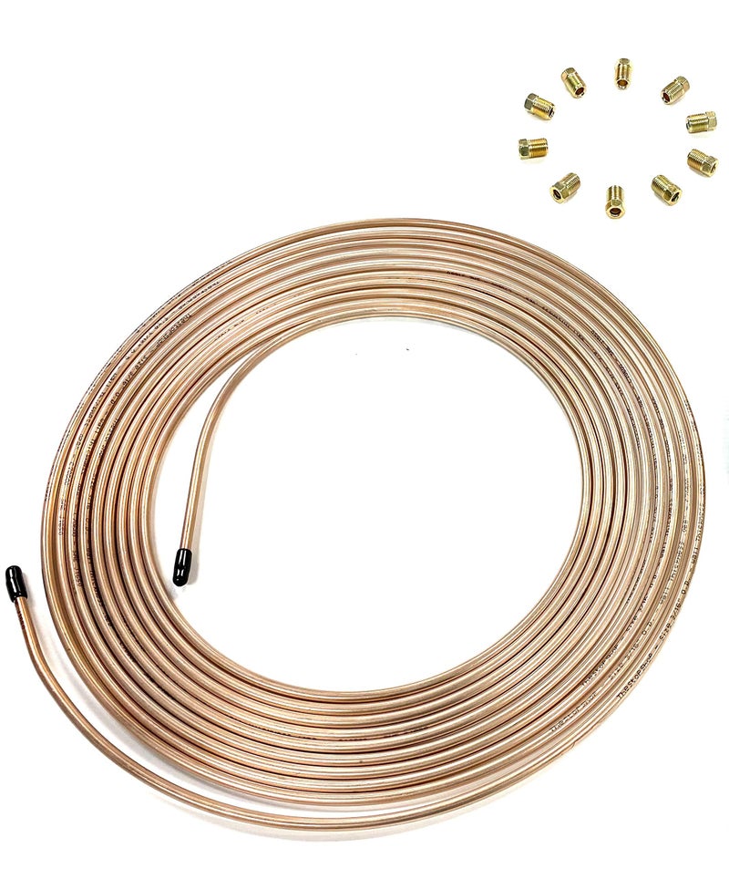 The Stop Shop 25 ft. Copper Nickel 3/16" Brake Line Tubing w/metric brake Line invert flare fittings. 10 x 1 mm (Pack of 10 fittings) - Image 1